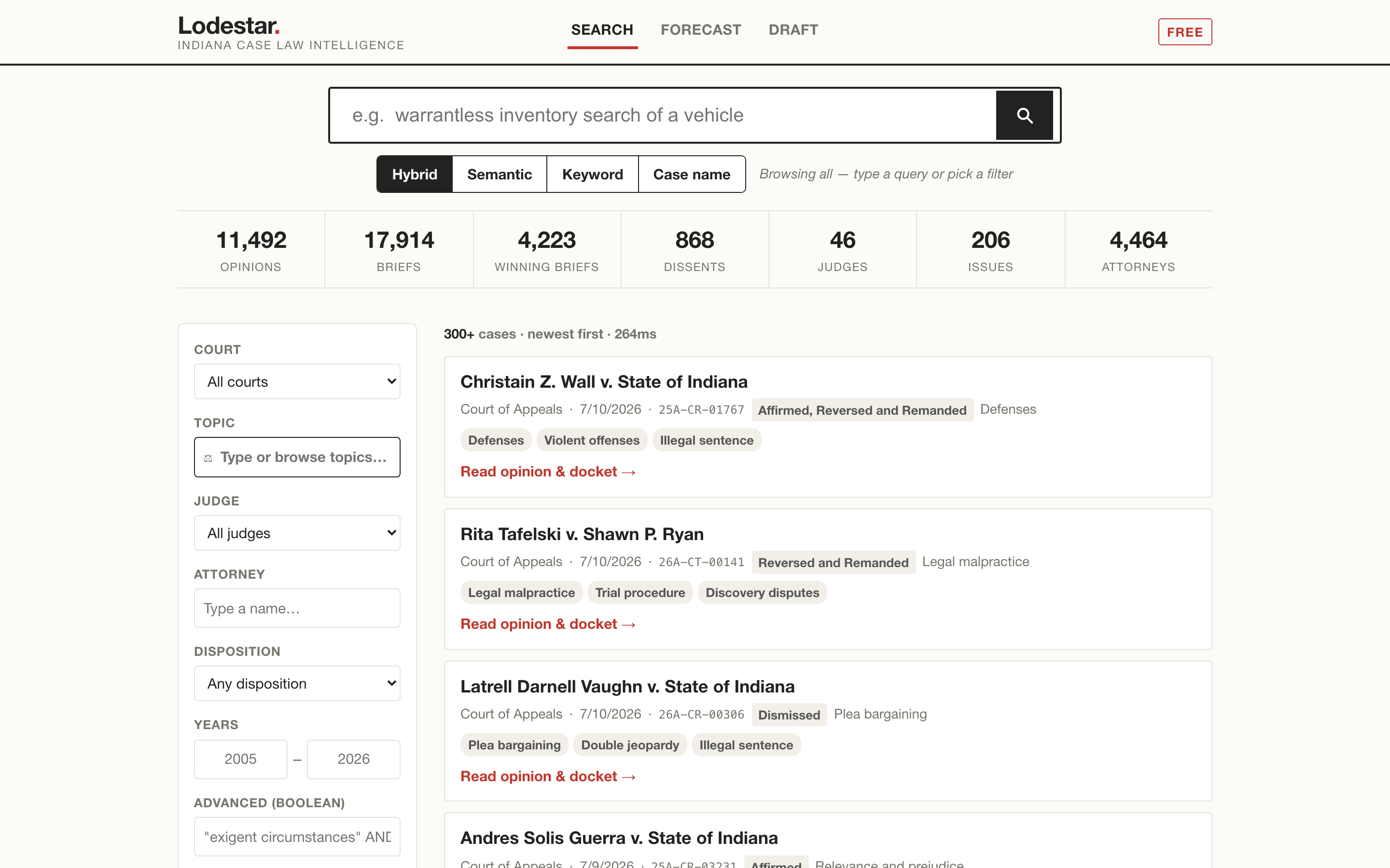 Lodestar — Indiana case law search across 11,492 appellate opinions
